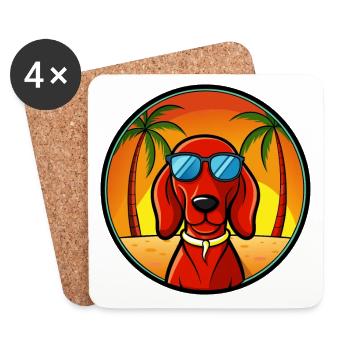 Redbone Coonhound Chien Race Dessin Animé Lunettes De Soleil Plage - Dessous de verre (lot de 4) - blanc - Devant