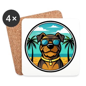 Rottweiler Hund Rasse Cartoon Sonnenbrille Strand - Untersetzer (4er-Set) - Weiß - Vorne