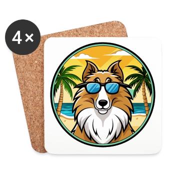 Rough Collie Dog Breed Cartoon Sunglasses Beach - Coasters (set of 4) - white - Front