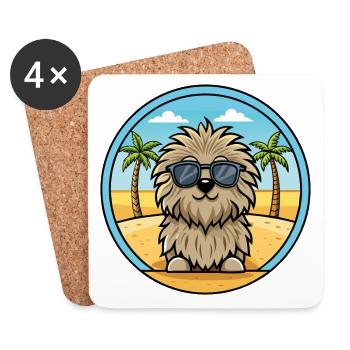 Puli Chien Race Dessin Animé Lunettes De Soleil Plage - Dessous de verre (lot de 4) - blanc - Devant