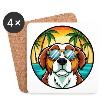 Saint Bernard Dog Breed Cartoon Sunglasses Beach - Coasters (set of 4) - white - Front