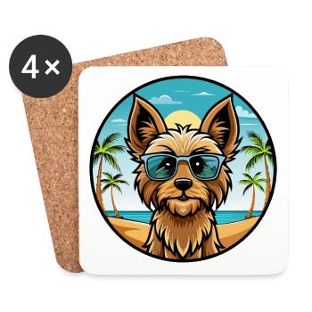 Silky Terrier Chien Race Dessin Animé Lunettes De Soleil Plage - Dessous de verre (lot de 4) - blanc - Devant