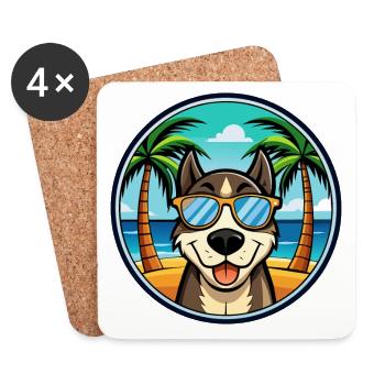 Sibirische Trikolore Hunderasse Cartoon Beach - Untersetzer (4er-Set) - Weiß - Vorne