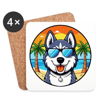 Siberian Husky Chien Race Dessin Animé Lunettes De Soleil Plage - Dessous de verre (lot de 4) - blanc - Devant