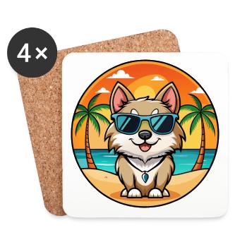 Suédois Lapon Race Chien Dessin Animé Lunettes De Soleil Plage - Dessous de verre (lot de 4) - blanc - Devant