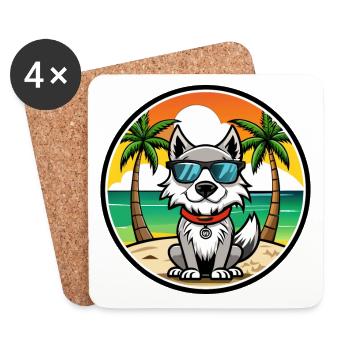 Taigan Kyrgyz Taighany Dog Breed Cartoon Beach - Coasters (set of 4) - white - Front