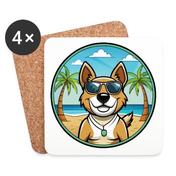 Teddy Roosevelt Terrier Race Chien Dessin Animé Plage - Dessous de verre (lot de 4) - blanc - Devant