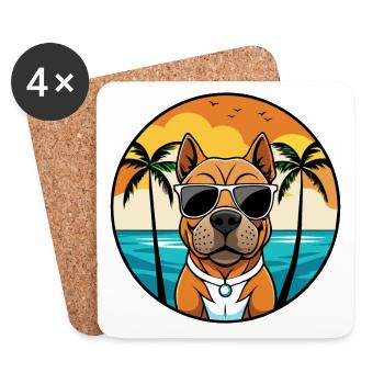Staffordshire Bull Terrier Dog Breed Cartoon Beach - Coasters (set of 4) - white - Front