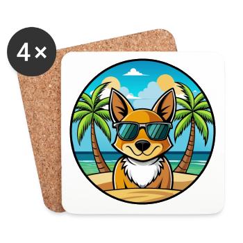St Miguel Cattle Dog Breed Cartoon Sunglass Beach - Coasters (set of 4) - white - Front