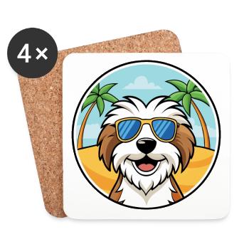 Tibetan Terrier Dog Breed Cartoon Sunglasses Beach - Coasters (set of 4) - white - Front