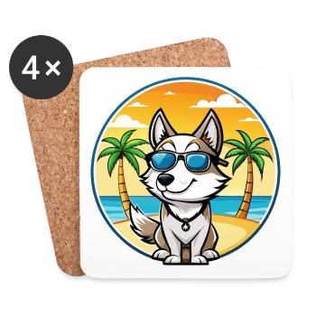 Lunettes de soleil de dessin animé Laika Dog Breed de Sibérie occidentale - Dessous de verre (lot de 4) - blanc - Devant