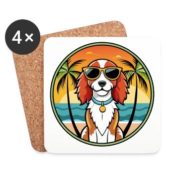 Welsh Springer Spaniel Chien Race Cartoon Beach - Dessous de verre (lot de 4) - blanc - Devant
