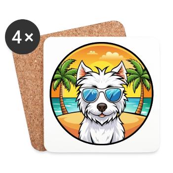 Westie Dog Breed Cartoon Sunglasses Beach - Coasters (set of 4) - white - Front