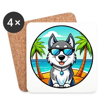 Alaskan Husky Chien Race Dessin Animé Lunettes De Soleil Plage - Dessous de verre (lot de 4) - blanc - Devant