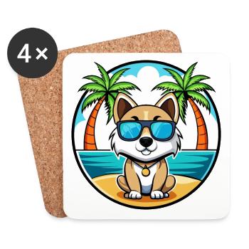 Akbash Dog Breed Cartoon Sunglasses Beach - Coasters (set of 4) - white - Front
