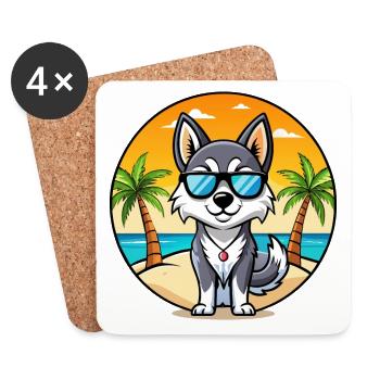 Alaskan Klee Kai Dog Breed Cartoon Sunglass Beach - Coasters (set of 4) - white - Front