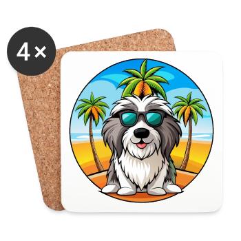 Bearded Collie Chien Race Dessin Animé Lunettes de Soleil Plage - Dessous de verre (lot de 4) - blanc - Devant