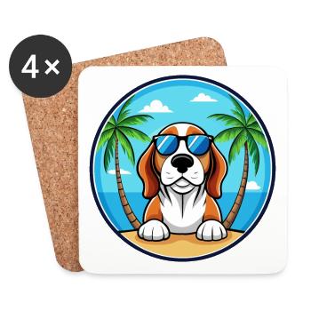 Basset Bleu De Gascogne Hunderasse Cartoon Beach - Untersetzer (4er-Set) - Weiß - Vorne