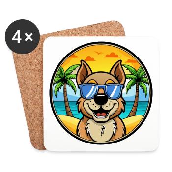 Berger De Beauce Dog Breed Cartoon Sunglass Beach - Coasters (set of 4) - white - Front