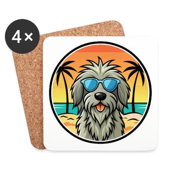 Bergamasco Shepherd Dog Breed Cartoon Sunglasses - Coasters (set of 4) - white - Front
