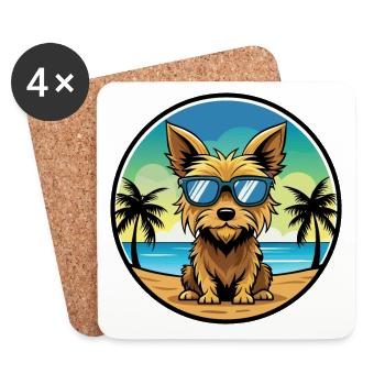 Australian Silky Terrier Chien Race Cartoon Beach - Dessous de verre (lot de 4) - blanc - Devant