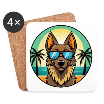 Belgian Sheepdog Breed Cartoon Sunglasses Beach - Coasters (set of 4) - white - Front