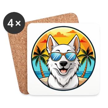 Berger Blanc Suisse Hunderasse Cartoon Sonnenbrille - Untersetzer (4er-Set) - Weiß - Vorne