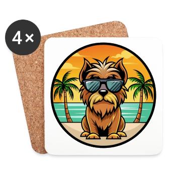 Lunettes de soleil de dessin animé de race de chien griffon belge plage - Dessous de verre (lot de 4) - blanc - Devant