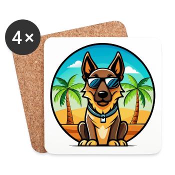 Belge Malinois Chien Race Dessin Animé Lunettes De Soleil Plage - Dessous de verre (lot de 4) - blanc - Devant