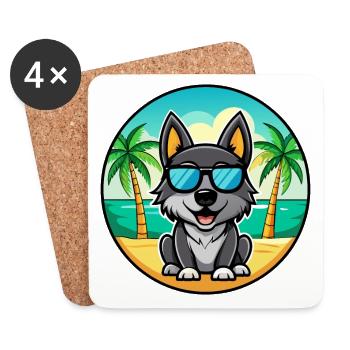 Chien d’élan norvégien noir race dessin animé plage - Dessous de verre (lot de 4) - blanc - Devant