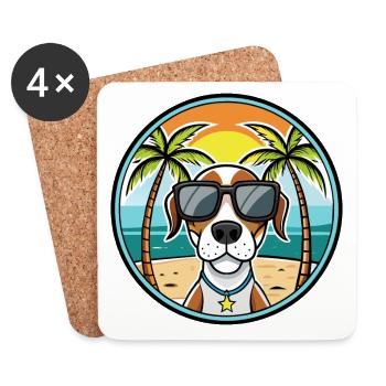 Burgos Pointer Chien Race Dessin Animé Lunettes De Soleil Plage - Dessous de verre (lot de 4) - blanc - Devant