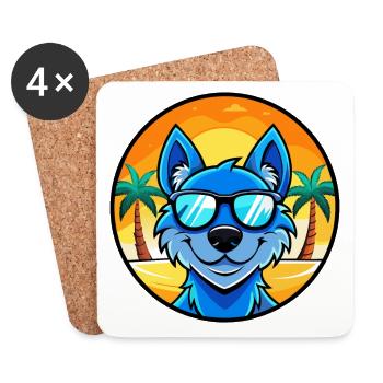 Lunettes de soleil de dessin animé de race de chien en dentelle bleue plage - Dessous de verre (lot de 4) - blanc - Devant