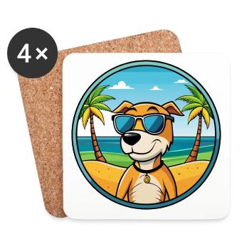 Auvergne Pointing Dog Breed Cartoon Sunglass Beach - Coasters (set of 4) - white - Front