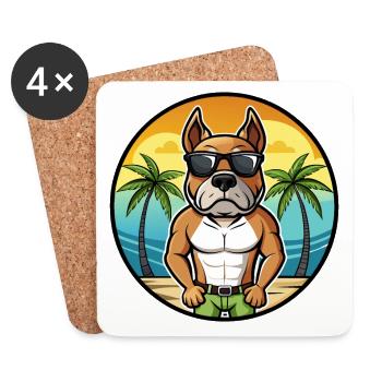 Bull Boxer Dog Breed Cartoon Sunglasses Beach - Coasters (set of 4) - white - Front