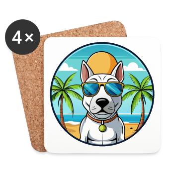 Bull Terrier Dog Breed Cartoon Sunglasses Beach - Coasters (set of 4) - white - Front