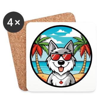 Lunettes de soleil de dessin animé de race de chien esquimau canadien plage - Dessous de verre (lot de 4) - blanc - Devant