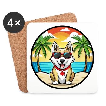 Chien Husky Labrador Canadien Race Cartoon Beach - Dessous de verre (lot de 4) - blanc - Devant