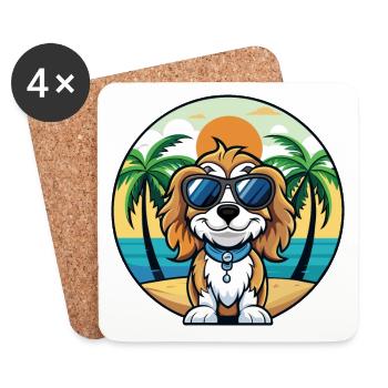 Cavalier Chien Race Dessin Animé Lunettes de Soleil Plage - Dessous de verre (lot de 4) - blanc - Devant
