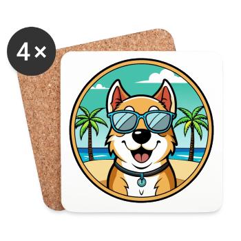 Berger d’Asie centrale Race Cartoon Beach - Dessous de verre (lot de 4) - blanc - Devant