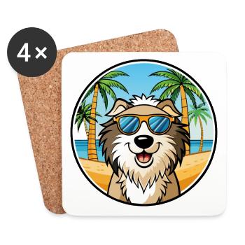 Chien de berger croate race dessin animé lunettes de soleil plage - Dessous de verre (lot de 4) - blanc - Devant