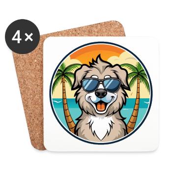 Lunettes de soleil de race de chien de berger caucasien de dessin animé - Dessous de verre (lot de 4) - blanc - Devant