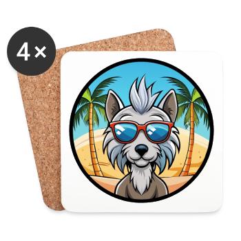 Chinesische Schopfhunderasse Cartoon Sonnenbrille Strand - Untersetzer (4er-Set) - Weiß - Vorne