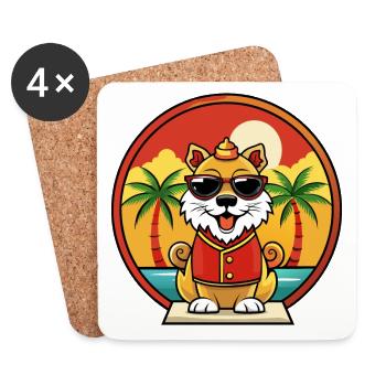 Chinesische kaiserliche Hunderasse Cartoon Sonnenbrille Strand - Untersetzer (4er-Set) - Weiß - Vorne