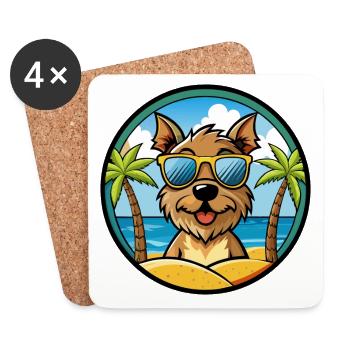 Border Terrier Dog Breed Cartoon Sunglasses Beach - Coasters (set of 4) - white - Front