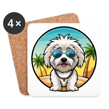 Coton De Tulear Chien Race Dessin Animé Lunettes De Soleil Plage - Dessous de verre (lot de 4) - blanc - Devant