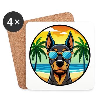 Doberman Pinscher Chien Race Dessin Animé Lunettes De Soleil Plage - Dessous de verre (lot de 4) - blanc - Devant