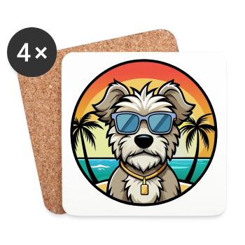 Dandie Dinmont Terrier Dog Breed Cartoon Beach - Coasters (set of 4) - white - Front