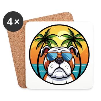 Bouledogue anglais race dessin animé lunettes de soleil plage - Dessous de verre (lot de 4) - blanc - Devant