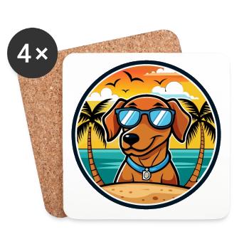 Dunker Dog Breed Cartoon Sunglasses Beach - Coasters (set of 4) - white - Front