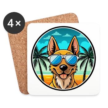 Dutch Shepherd Dog Breed Cartoon Sunglasses Beach - Coasters (set of 4) - white - Front